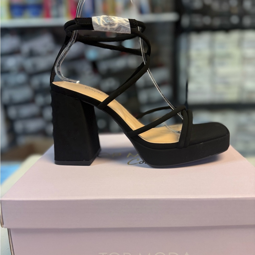 Black Strappy Platform Block Heel Sandals - Women
